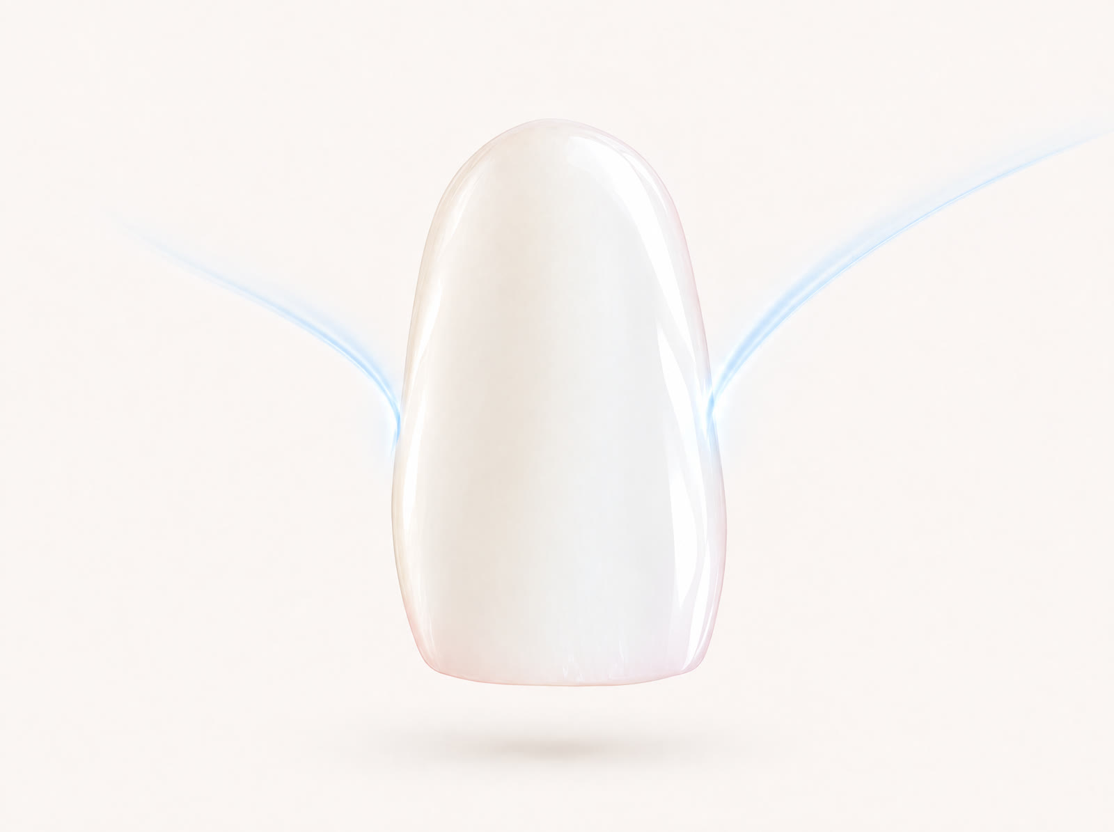 Illustration of a glossy white front tooth with thin lines of cold air deflecting off its surface